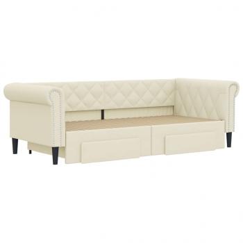 Tagesbett Ausziehbar mit Schubladen Creme 90x200 cm Kunstleder