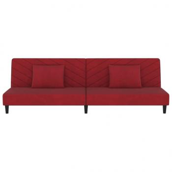 Schlafsofa 2-Sitzer mit 2 Kissen Weinrot Samt