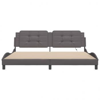 Bettgestell mit LED Grau 200x200 cm Kunstleder