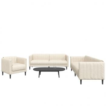 ARDEBO.de - 3-tlg. Sofagarnitur Creme Stoff