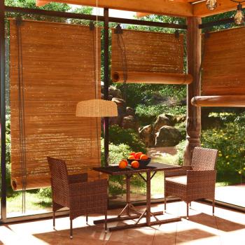ARDEBO.de - 3-tlg. Garten-Essgruppe Poly Rattan und Hartglas Braun