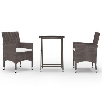 3-tlg. Bistro-Set Poly-Rattan und Hartglas Braun