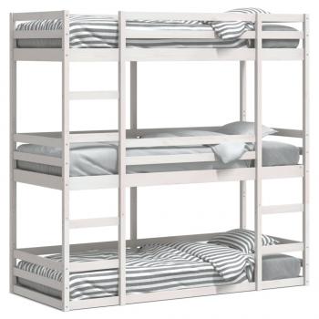 ARDEBO.de - Dreifach-Etagenbett Weiß 90x200 cm Massivholz Kiefer