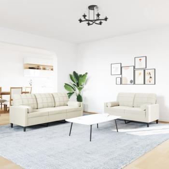 2-tlg. Sofagarnitur mit Kissen und Nackenrollen Creme Samt