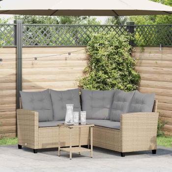ARDEBO.de - Gartensofa in L-Form mit Tisch und Kissen Beige Poly Rattan
