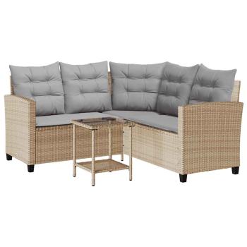 Gartensofa in L-Form mit Tisch und Kissen Beige Poly Rattan