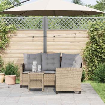 Gartensofa in L-Form mit Tisch und Kissen Beige Poly Rattan