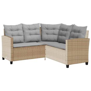 Gartensofa in L-Form mit Tisch und Kissen Beige Poly Rattan