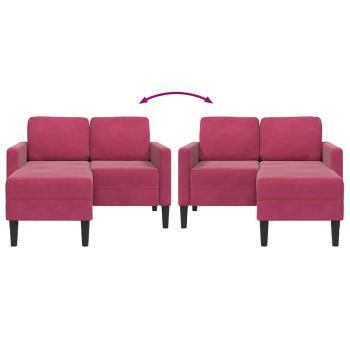 2-Sitzer-Sofa mit Chaiselongue L-Form Weinrot 125 cm Samt