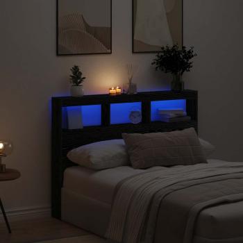 ARDEBO.de - LED-Kopfteil mit Ablagen Schwarz Eichen-Optik 140x17x102 cm