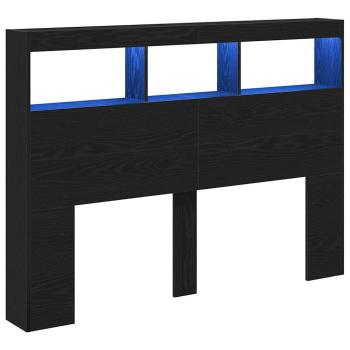 LED-Kopfteil mit Ablagen Schwarz Eichen-Optik 140x17x102 cm