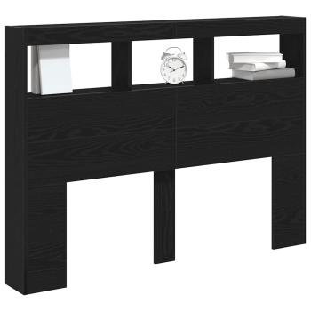 LED-Kopfteil mit Ablagen Schwarz Eichen-Optik 140x17x102 cm
