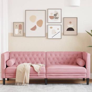 ARDEBO.de - Chesterfield-Sofa mit Nackenrollen 3-Sitzer Rosa Samt