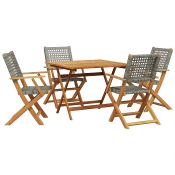 5-tlg. Garten-Essgruppe Grau Poly Rattan und Massivholz