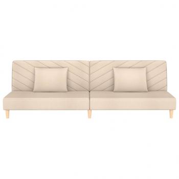 Schlafsofa 2-Sitzer mit 2 Kissen Creme Stoff