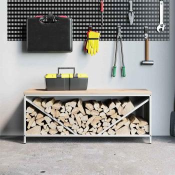 Brennholzregal mit Holzplatte Weiß 100,5x35,5x40 cm