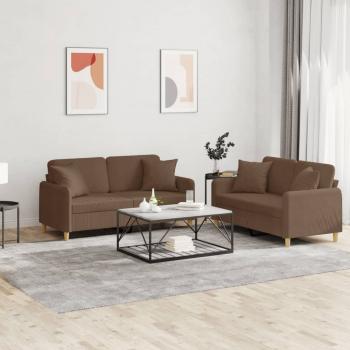 ARDEBO.de - 2-tlg. Sofagarnitur mit Kissen Braun Stoff
