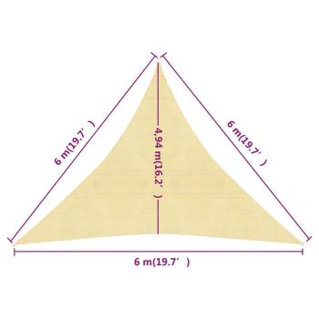 Sonnensegel 160 g/m² Beige 6x6x6 m HDPE