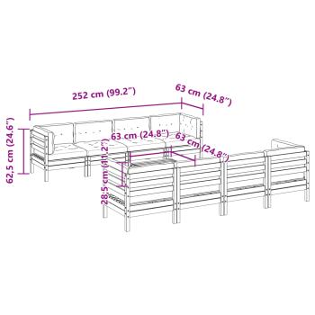 9-tlg. Garten-Sofagarnitur mit Kissen Kiefernholz Imprägniert