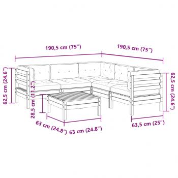 6-tlg. Garten-Sofagarnitur mit Kissen Kiefernholz Imprägniert
