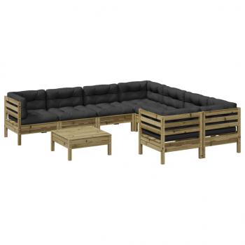 9-tlg. Garten-Sofagarnitur mit Kissen Kiefernholz Imprägniert