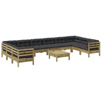 11-tlg. Garten-Sofagarnitur mit Kissen Kiefernholz Imprägniert