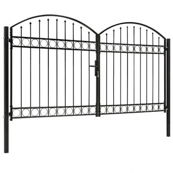 Zauntor Doppelflügel Gewölbte Spitze Stahl 300x175 cm Schwarz