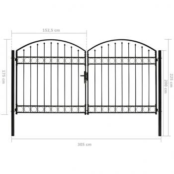 Zauntor Doppelflügel Gewölbte Spitze Stahl 300x175 cm Schwarz