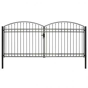 ARDEBO.de - Zauntor Doppelflügel Gewölbte Spitze Stahl 400 x 200 cm Schwarz