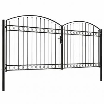 Zauntor Doppelflügel Gewölbte Spitze Stahl 400 x 200 cm Schwarz