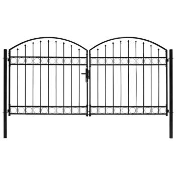 Zauntor Doppelflügel Gewölbte Spitze Stahl 300 x 125 cm Schwarz