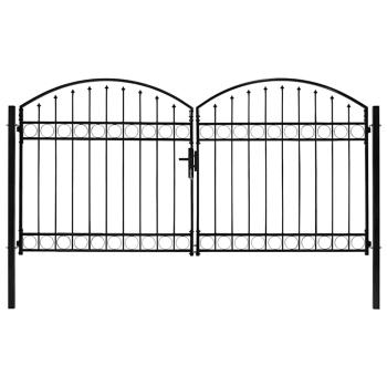 Zauntor Doppelflügel Gewölbte Spitze Stahl 300 x 150 cm Schwarz
