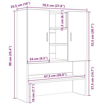 Waschmaschinenschrank Schwarz Eichen-Optik 70,5x25,5x90 cm