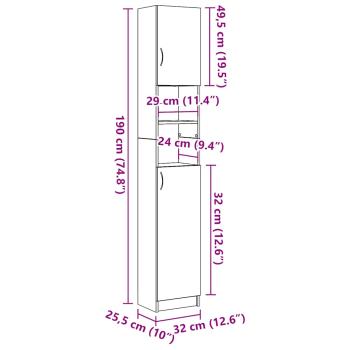Badschrank Schwarz Eichen-Optik 32x25,5x190 cm Holzwerkstoff