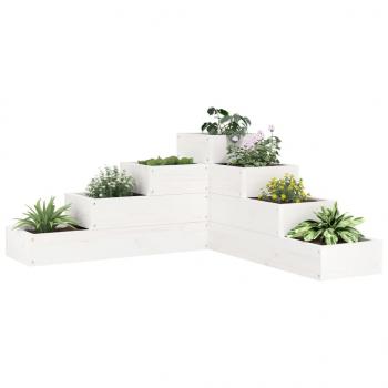 ARDEBO.de - Pflanzentreppe 4 Stufen 80,5x79x36 cm Weiß Massivholz Kiefer