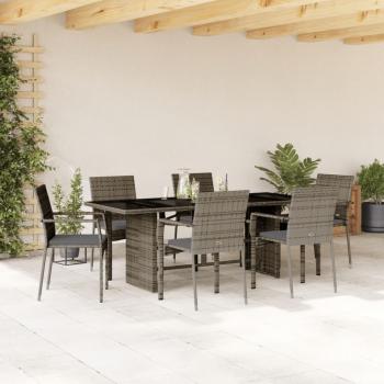 ARDEBO.de - 7-tlg. Garten-Essgruppe mit Kissen Grau Poly Rattan