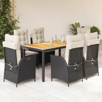 ARDEBO.de - 7-tlg. Garten-Essgruppe mit Kissen Schwarz Poly Rattan