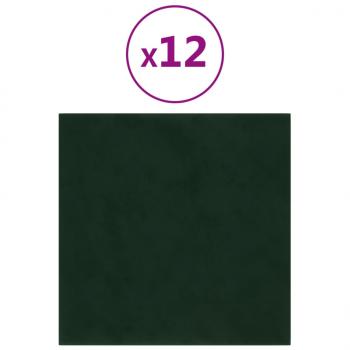 Wandpaneele 12 Stk. Dunkelgrün 30x30 cm Samt 1,08 m²