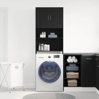 Waschmaschinenschrank Schwarz Eichen-Optik 64x24x190 cm