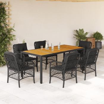 ARDEBO.de - 7-tlg. Garten-Essgruppe mit Kissen Schwarz Poly Rattan