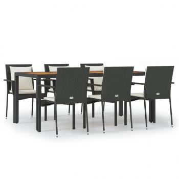 7-tlg. Garten-Essgruppe mit Kissen Schwarz Poly Rattan