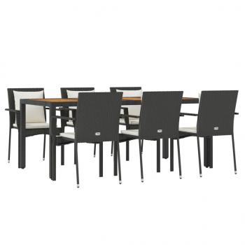 7-tlg. Garten-Essgruppe mit Kissen Schwarz Poly Rattan