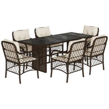 7-tlg. Garten-Essgruppe mit Kissen Braun Poly Rattan