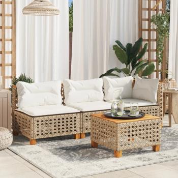 ARDEBO.de - Gartensofa mit Kissen 3-Sitzer Beige Poly Rattan