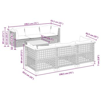 7-tlg. Garten-Sofagarnitur mit Kissen Beige Poly Rattan