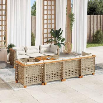 ARDEBO.de - 8-tlg. Garten-Sofagarnitur mit Kissen Beige Poly Rattan