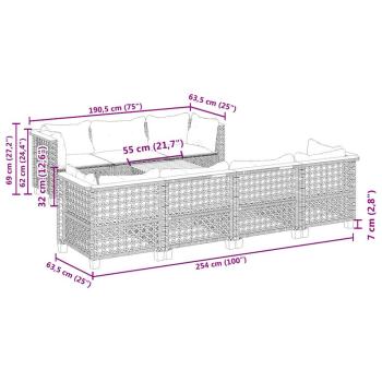 8-tlg. Garten-Sofagarnitur mit Kissen Beige Poly Rattan