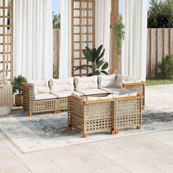 ARDEBO.de - 7-tlg. Garten-Sofagarnitur mit Kissen Beige Poly Rattan
