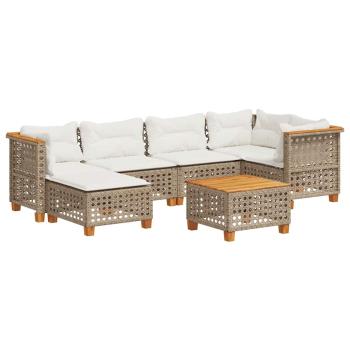 ARDEBO.de - 7-tlg. Garten-Sofagarnitur mit Kissen Beige Poly Rattan