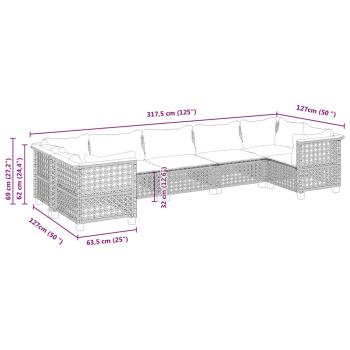 7-tlg. Garten-Sofagarnitur mit Kissen Beige Poly Rattan